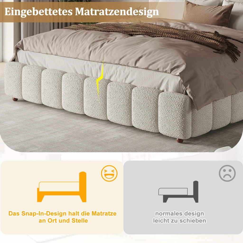 LETTO Contenitore 180x200 cm Bouclé Bianco con rete a doghe