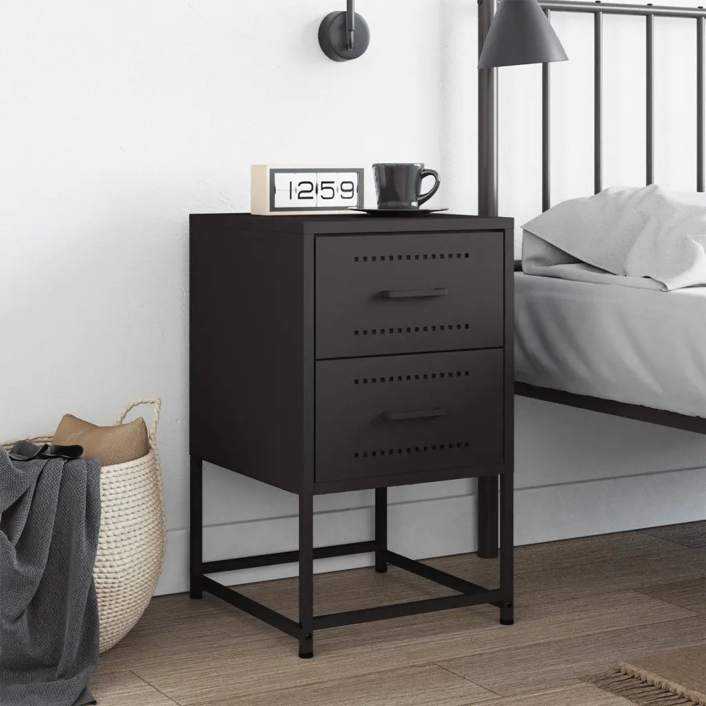 Comodino | Armadio da Notte | Mobiletto da notte Nero 36x39x60,5 cm in Acciaio