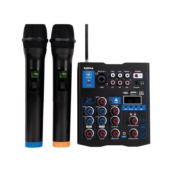 Mixer disc jockey karma mxw 5 5 canali con doppio radiomicrofono vhf b
