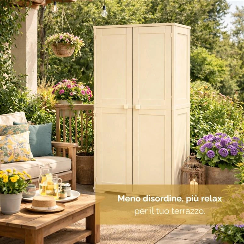 ARMADIO 2 ANTE PANNA 79X43X164 CM CON 5 VANI INTERNI – MOBILE ALTO SALVASPAZIO PER ORGANIZZAZIONE CASA E INGRESSO