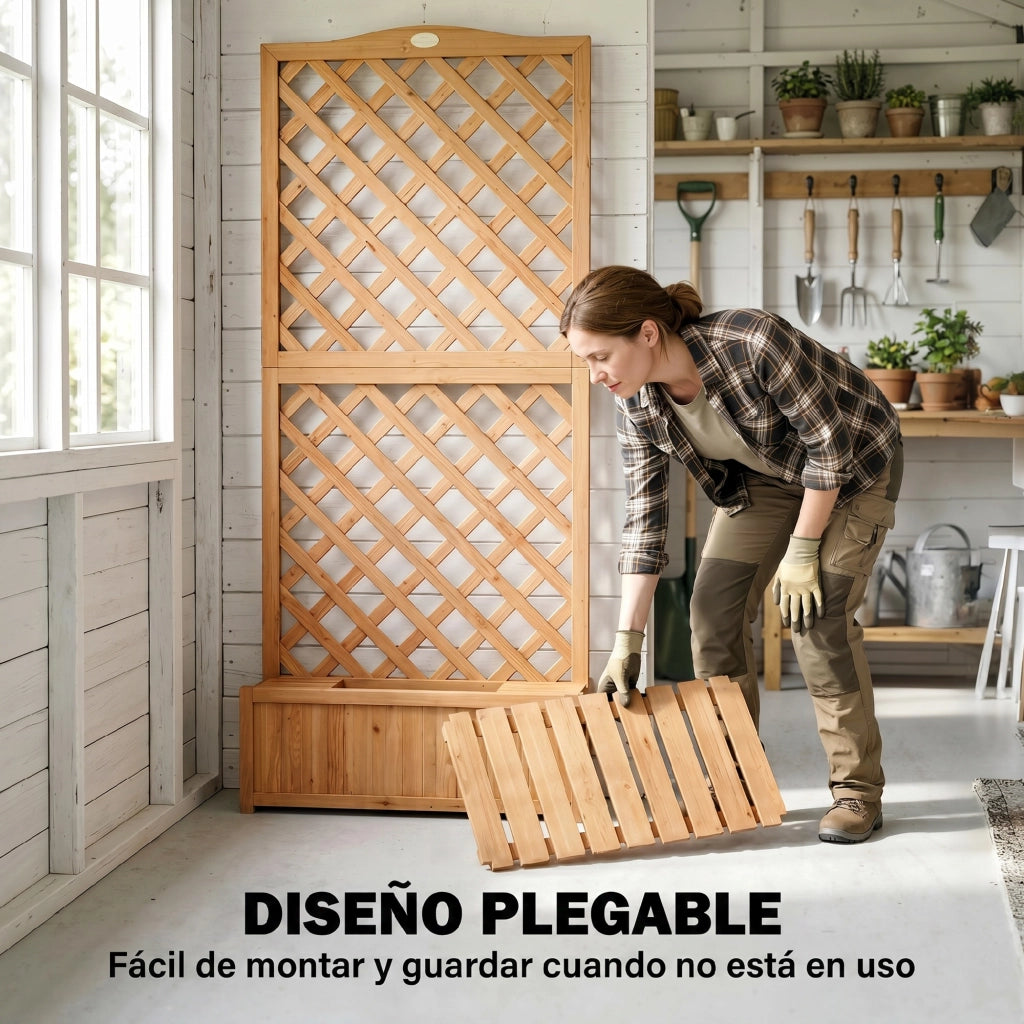 Fioriera con Griglia in Legno per Piante Rampicanti con 2 Contenitori Pieghevoli ¨C zephmum ¨C Legno Naturale 73x70x170 cm