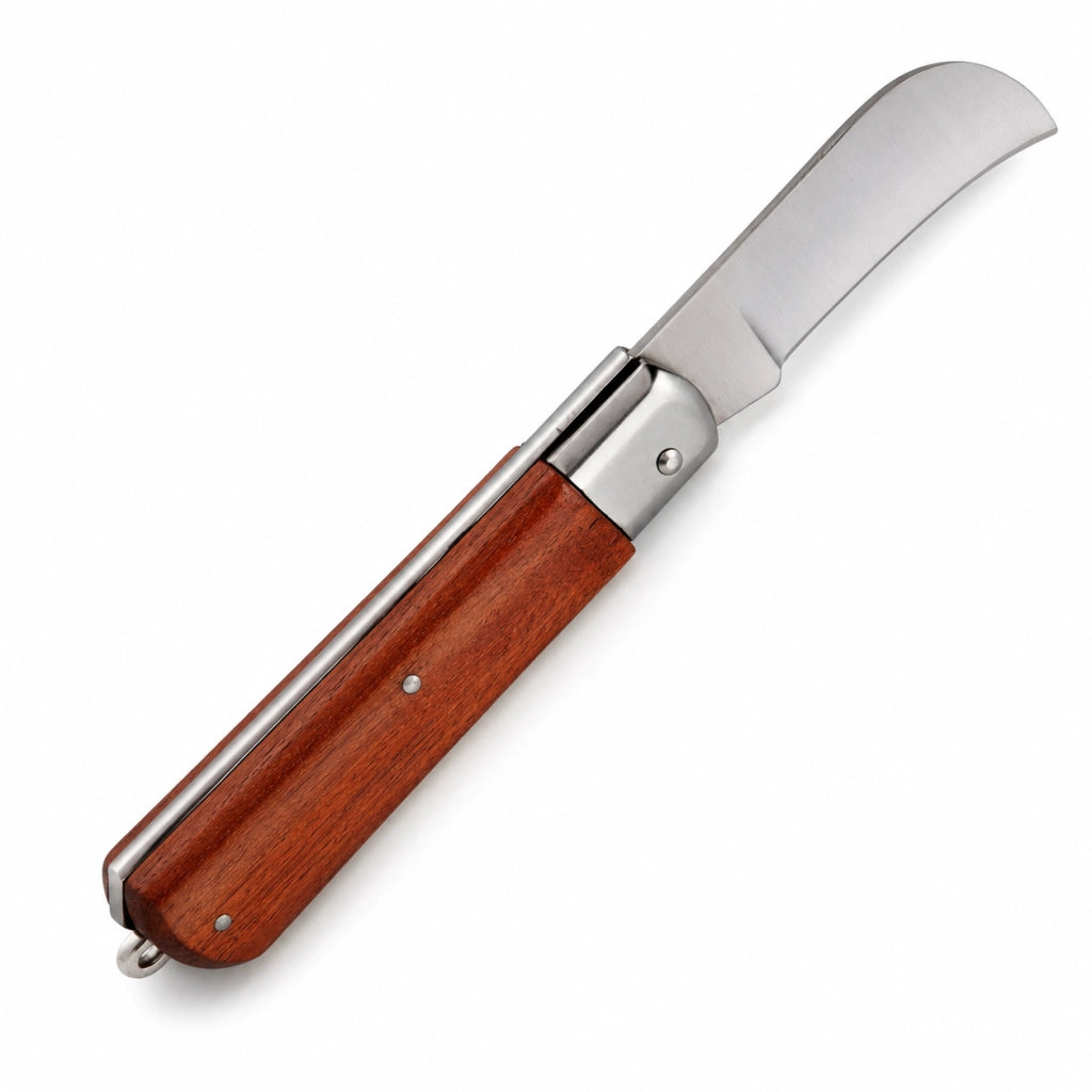 Coltello Innesto Pieghevole Lama Inox Manico Legno Giardinaggio