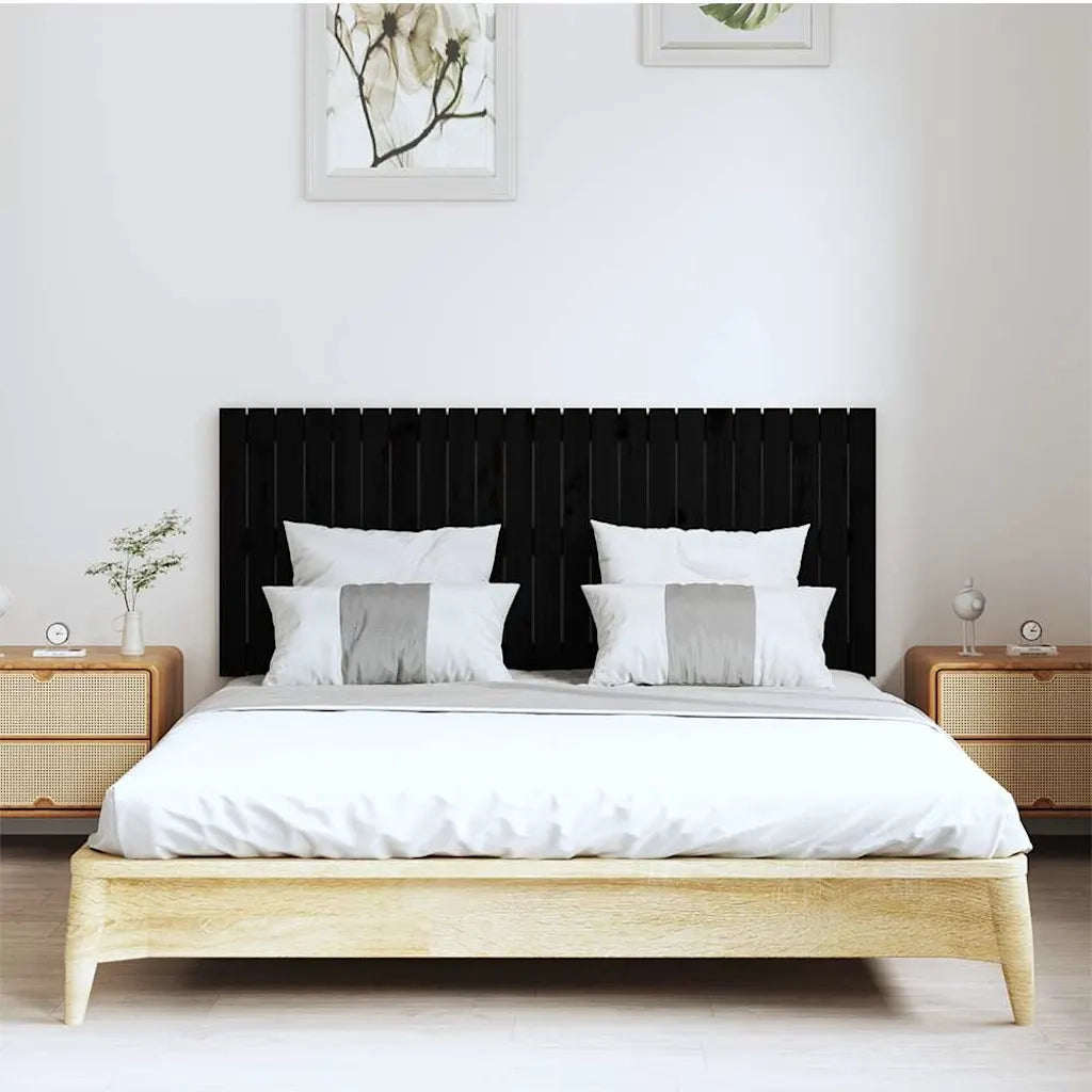 Testiera | Testata da Parete Nera 147x3x60 cm in Legno Massello di Pino
