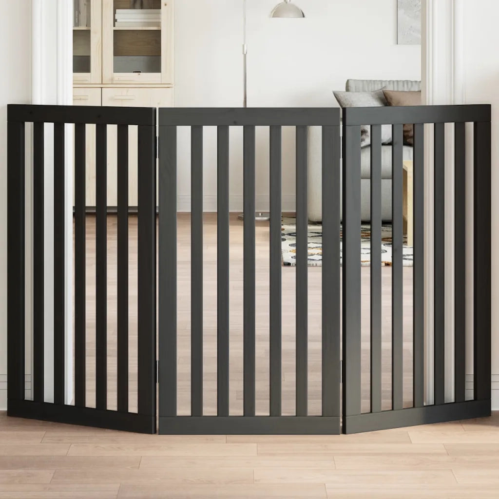 vidaXL Cancello per Cani Pieghevole 3 Pannelli Nero 150cm Legno Pioppo