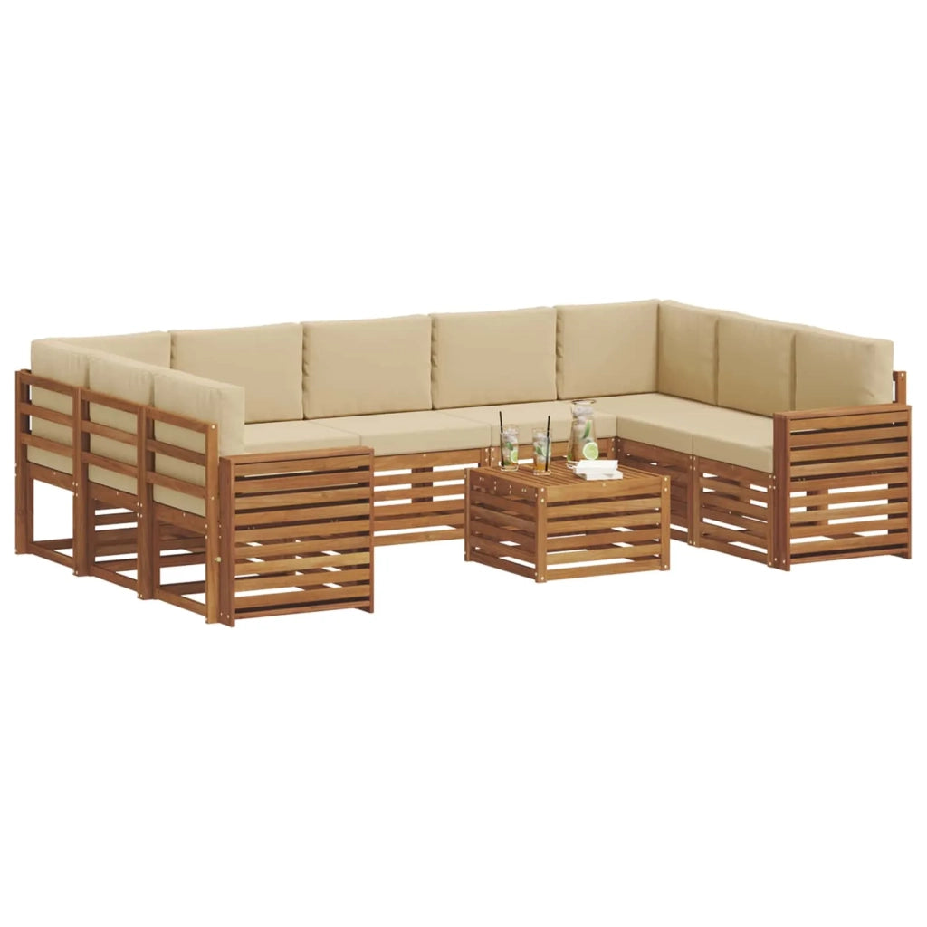 Set divani 10 pcs Naturale e Beige Legno di Acacia Massello