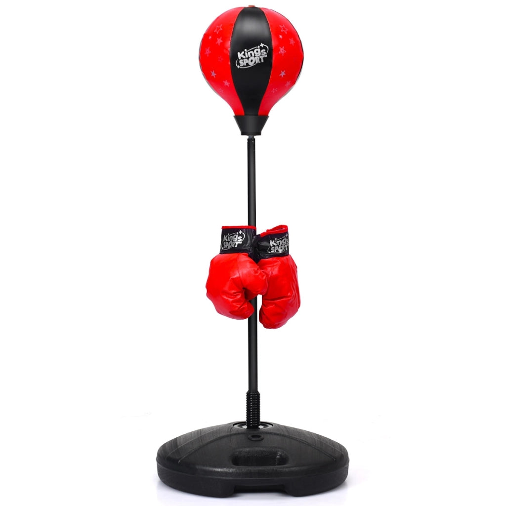 Set di boxe sacco giocattoli per bambini regolabile 81-123cm con guantoni da boxe, Boxe completo da terra Nero e rosso