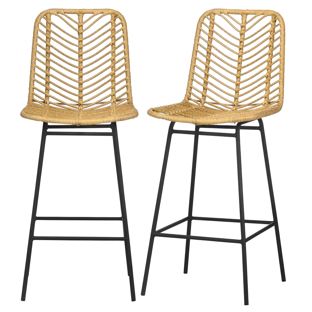 Sgabello da bar 2 pezzi ¨C zephmum ¨C giallo e nero, rattan, 42.5x52x102 cm