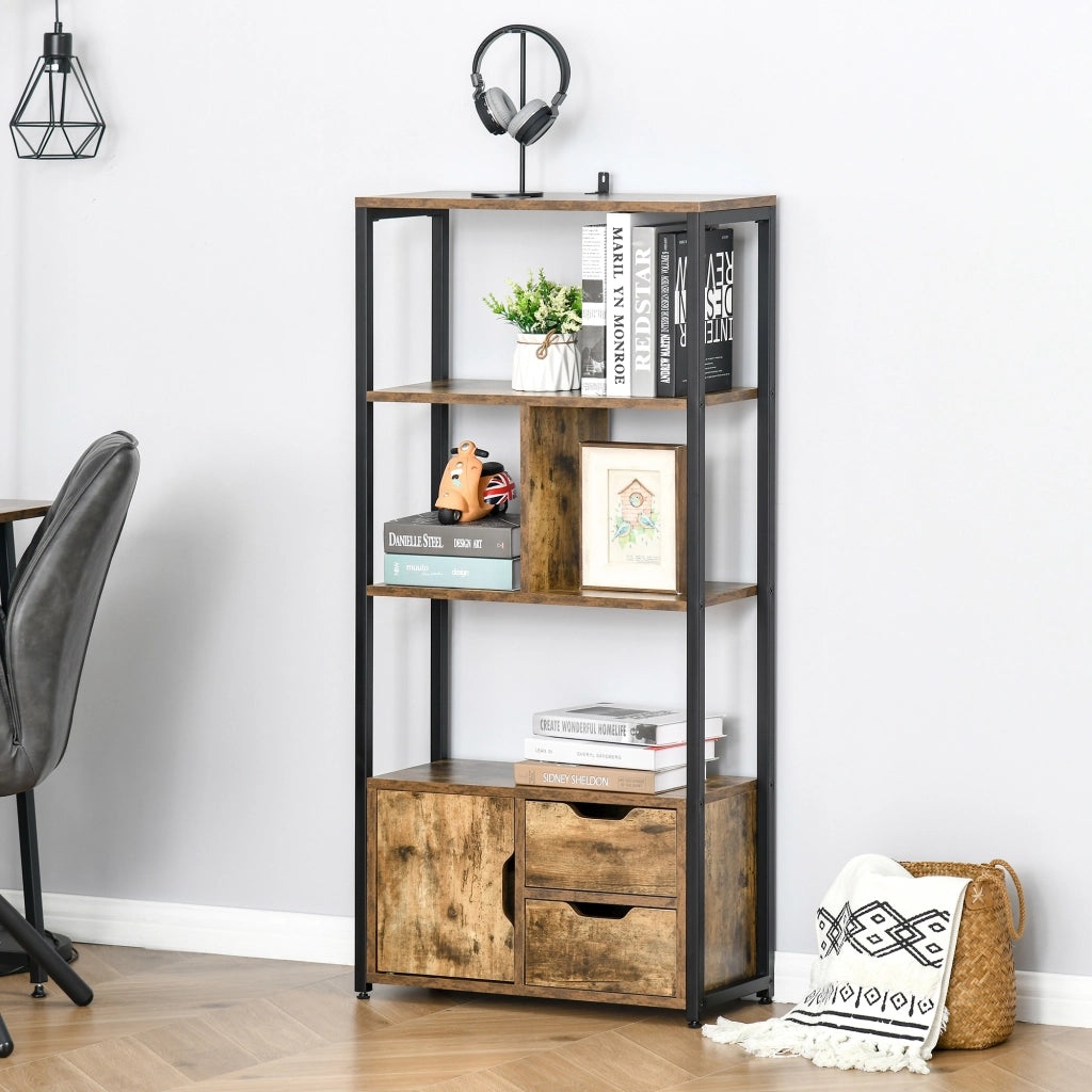 Libreria con Armadietto e Cassetti Stile Industriale ¨C Zephmum ¨C Nero e Legno 58x24x122 cm