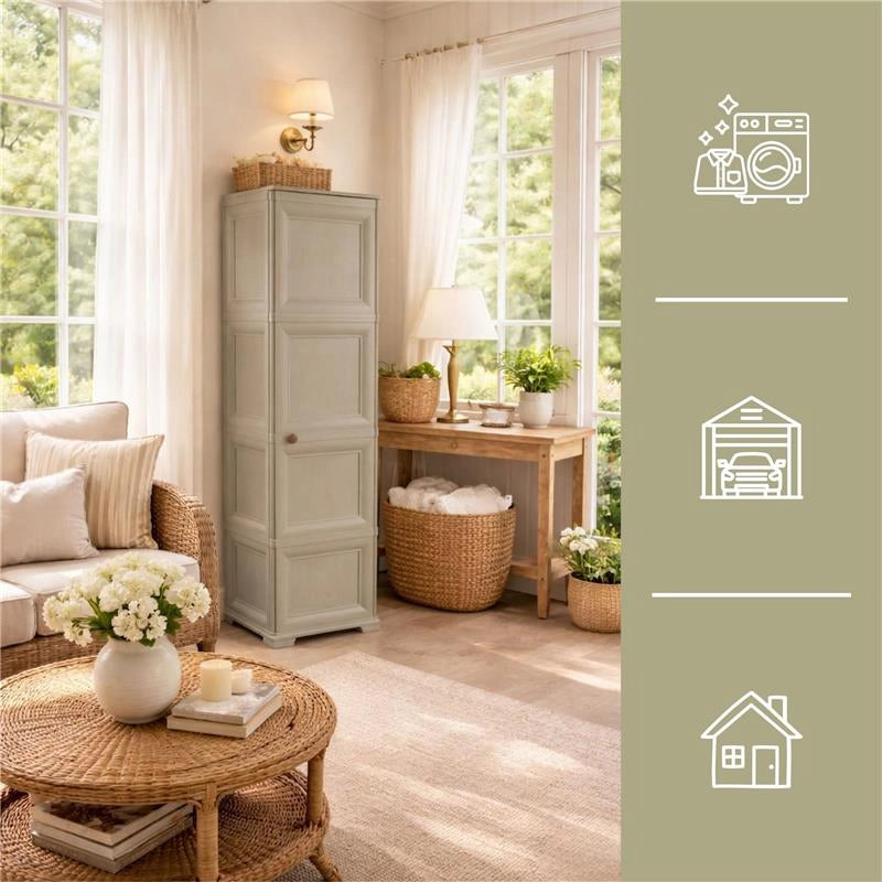 ARMADIO A COLONNA CON 4 MEZZI RIPIANI E 1 ANTA LISCIA TAUPE DIMENSIONI 40X43X164H CM