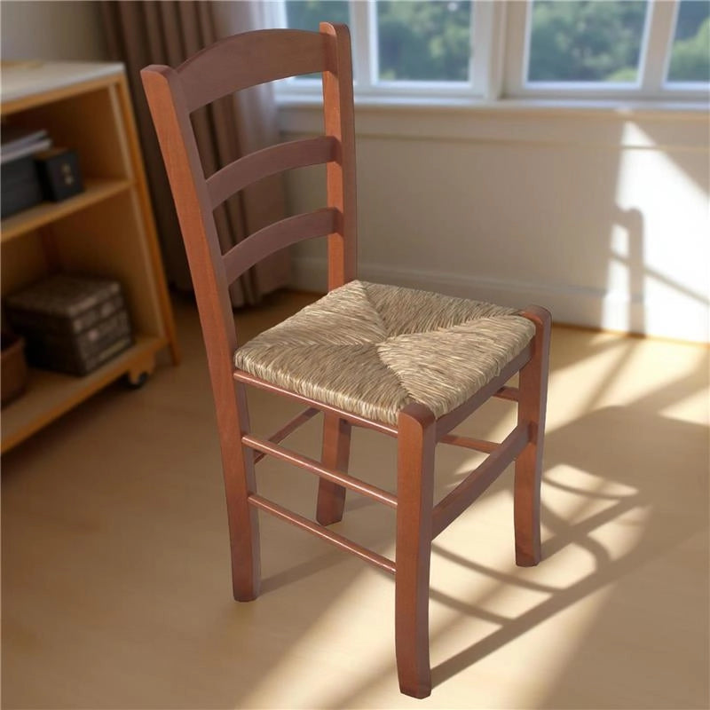 SEDIA IN LEGNO COLORE CILIEGIO 45×45×88 CM MODELLO PAESANA CON SEDUTA IN PAGLIA GREZZA E SCHIENALE ALTO - 4PZ