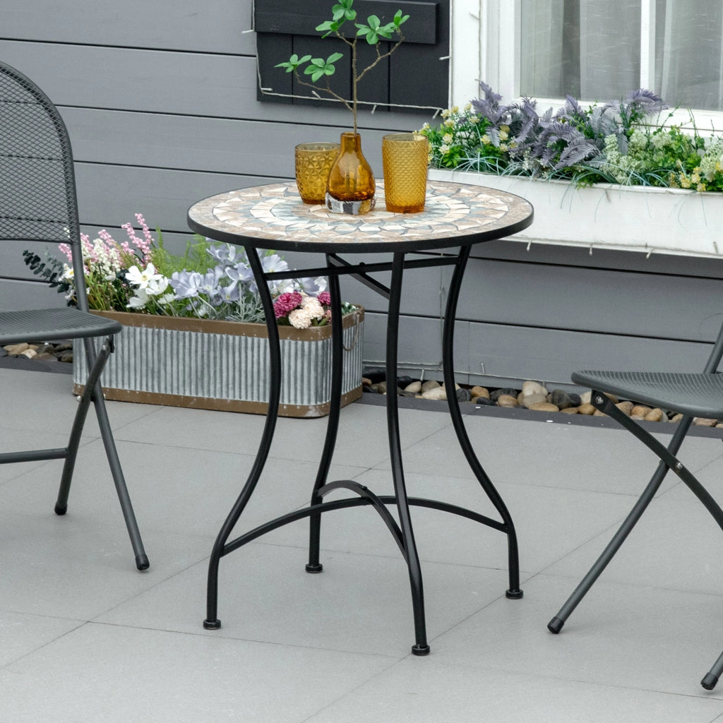 Tavolo da pranzo per giardino rotondo ¨C zephmum ¨C verde, beige, bianco, ?60 cm