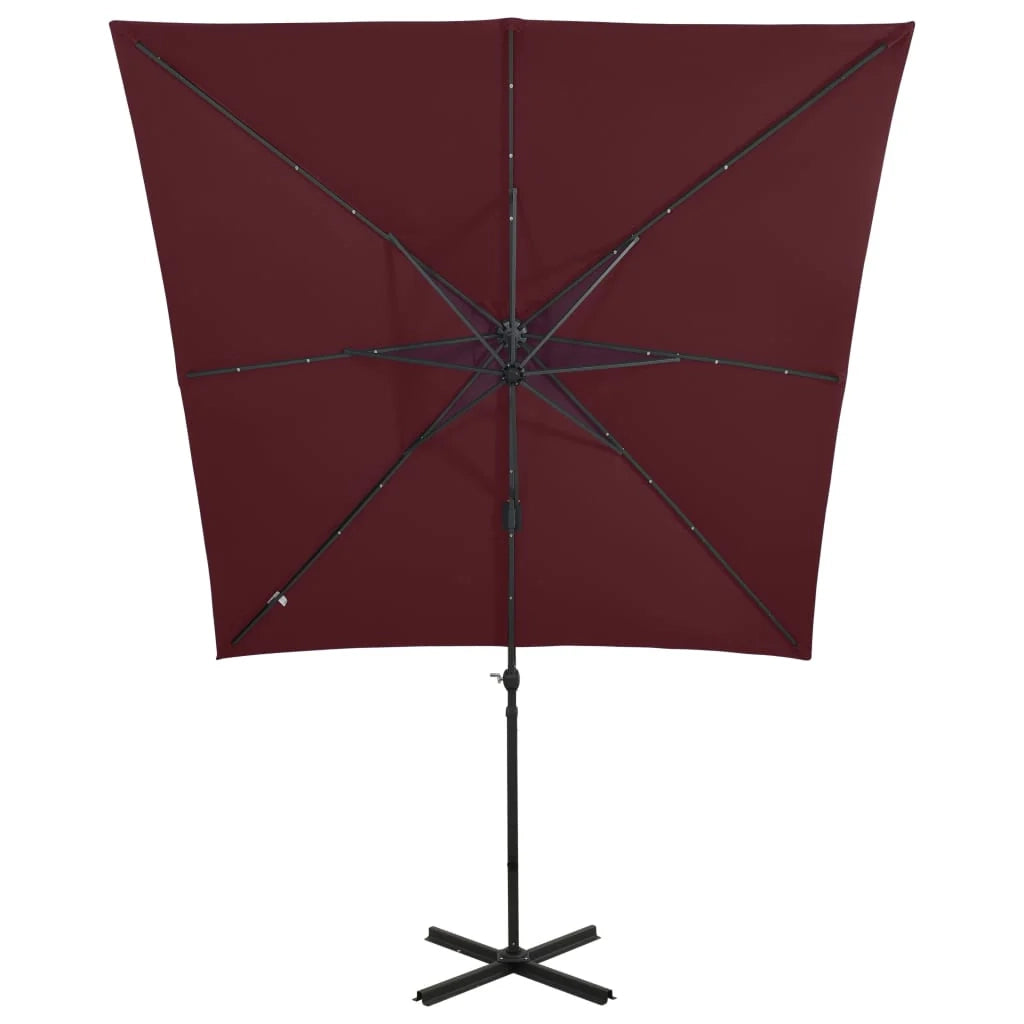 Ombrellone da giardino decentrato con palo e luci LED rosse 250 cm bordeaux 02_0008526