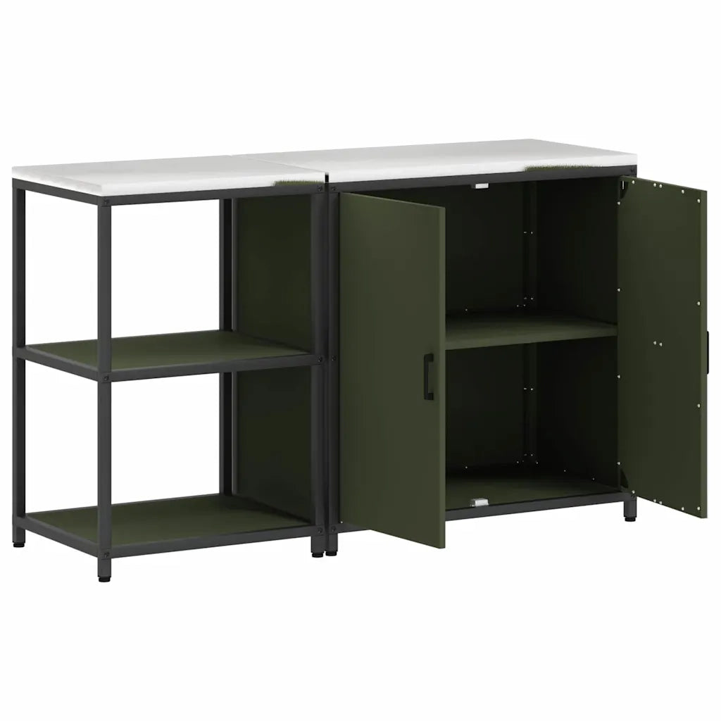 vidaXL Set di Stoccaggio per Cucina 2 pcs Verde oliva 150 x 50 x 92 cm