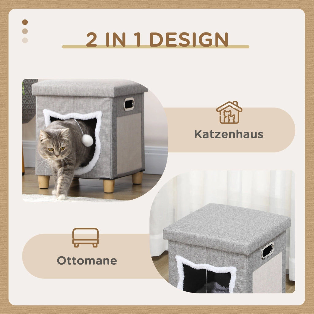 CUCCIA PER GATTI con cuscino e tiragraffi, grigio, MDF