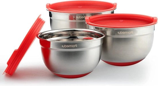Set di contenitori in acciaio inossidabile con coperchi a tenuta di aria - contenitori con marcature di scala e fondo antiscivolo - 2 L 15 L 1 L - contenitori per cucinare servire