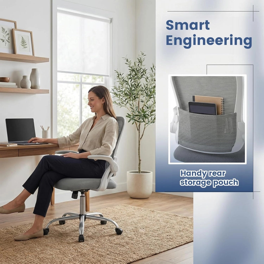 Sedia da ufficio in rete traspirante, sedia da scrivania ergonomica con altezza regolabile, braccioli pieghevoli, Cadeira girevole a 360° con ruote universali, carico 136 kg