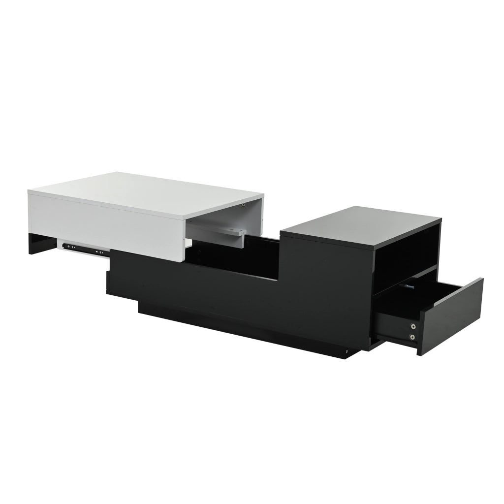 TAVOLINO DA SALOTTO 100 x 50 x 38 cm Bianco/Nero in pannello di particelle con 2 cassetti