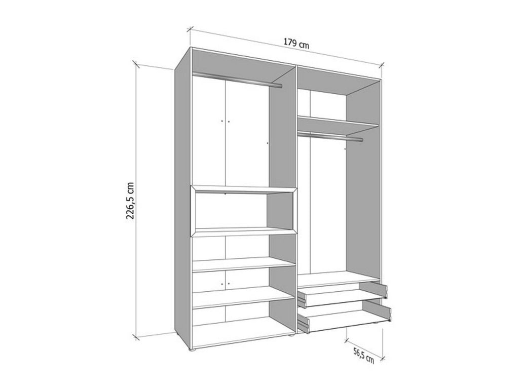 Armadio Camera da Letto Merlino, Guardaroba Grande 4 Ripiani, 179x226.5h cm Bianco