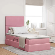 Letto con contenitore e materasso Rosa 90 x 200 cm Velluto