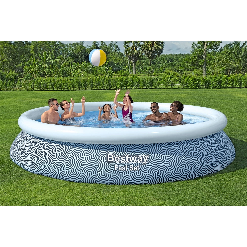 Trade Shop - Piscina Fuori Terra Fast Set Con Pompa Filtro ø457x84cm Design Geometrico Rotonda 57313 -