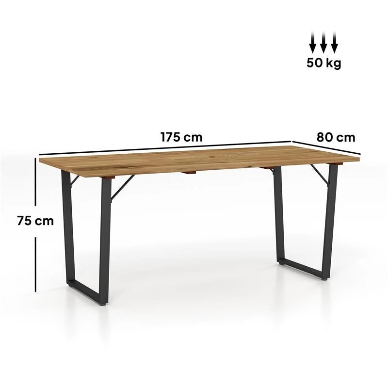 TAVOLO DA GIARDINO RETTANGOLARE A 6 POSTI CON FORO PER OMBRELLONE, LEGNO E ACCIAIO, 175X80X75 CM, MARRONE