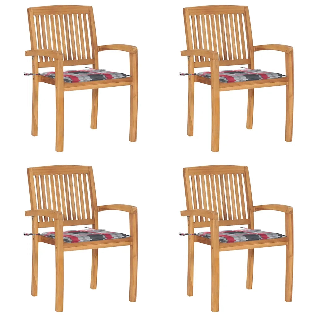 Sedie da Giardino Impilabili 4 pz con Cuscini Massello di Teak 3073223