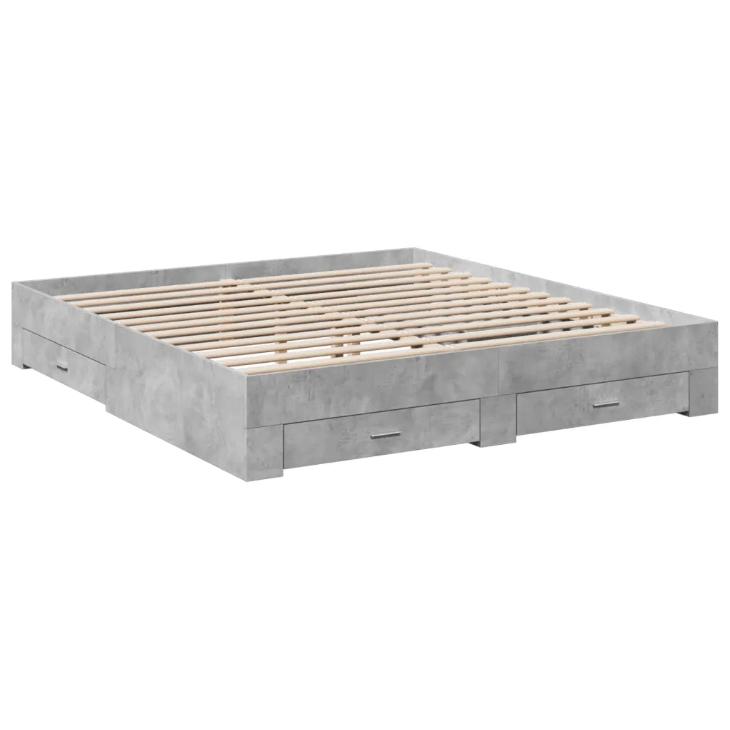 Giroletto Cassetti-Struttura Letto con contenitore Grigio Cemento 200x200 cm Legno Multistrato 119763