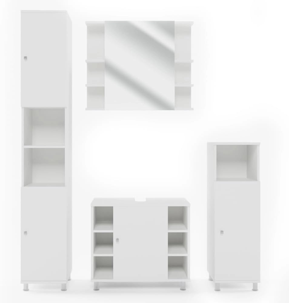Set mobili bagno Fynn, Bianco, 60 cm, composto da mobile lavabo, pensile a specchio, colonna e base media