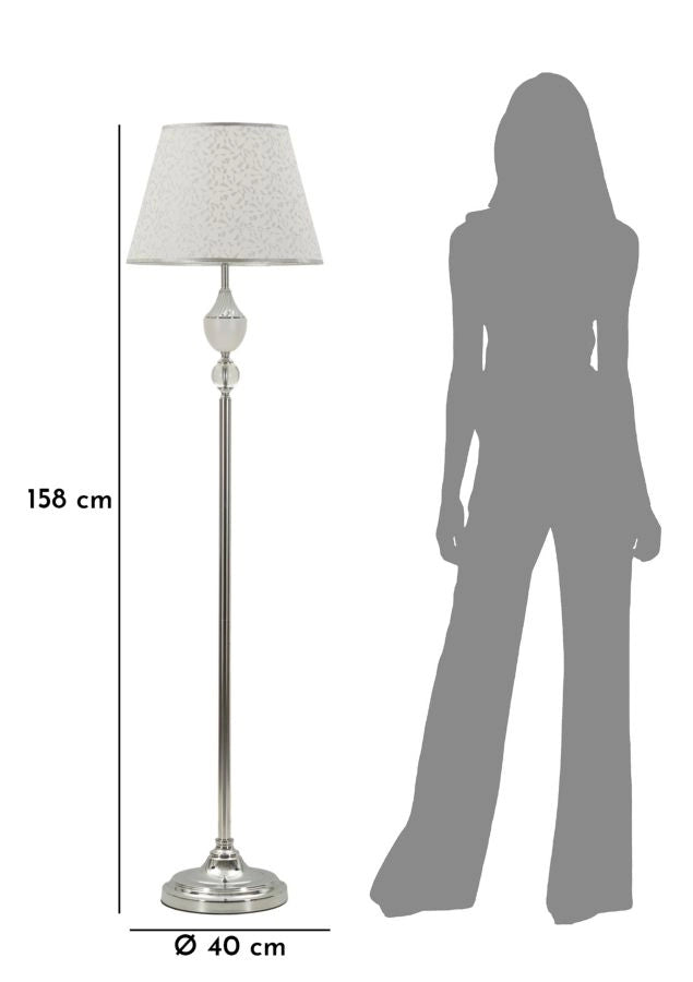 Lampada da Terra Kody Ø40x158 cm in Ferro e Tessuto Argento e Bianco
