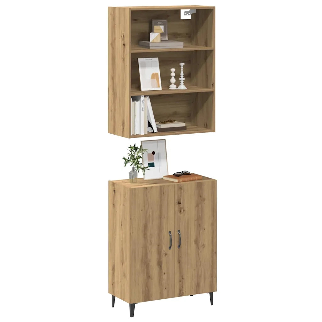 Credenza con Pensile Rovere Artigianale in Legno Multistrato 3329224
