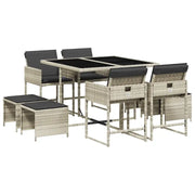 Set Pranzo da Giardino 9pz | Set Salotto da Giardino con Cuscini Grigio Chiaro Polyrattan