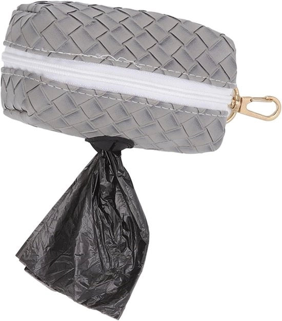 Dispensatore di sacchetti di spazzatura per cani portatile per esterni, multifunzionale e elegante grigio - chiusura a zip pratica