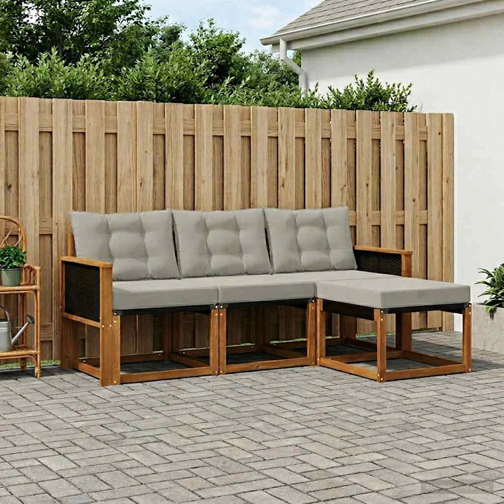 Set di divani da esterno 4 pz Naturale e Grigio Chiaro 3381863