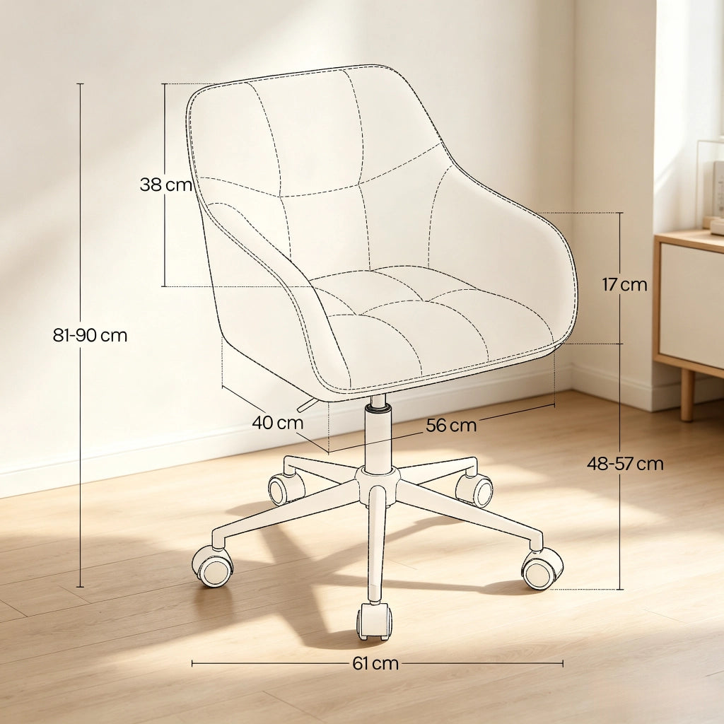 Sedia da ufficio girevole 360 gradi regolabile seduta imbottita e braccioli in tessuto a coste blu 56 × 40 × 81-90 cm