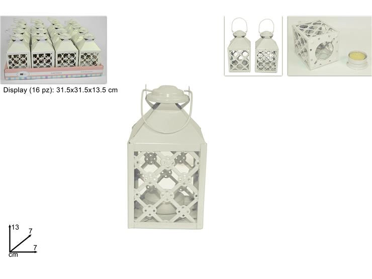 1 Pezzo Lanterna Porta Tea-Light Quadro Beige 13 x 7 cm