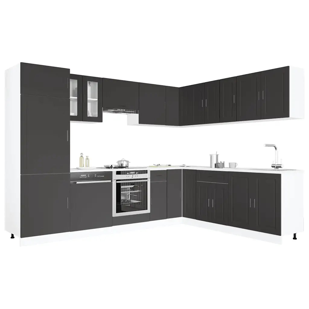 vidaXL Set Mobili da Cucina 14 pz Porto Neri Legno Multistrato