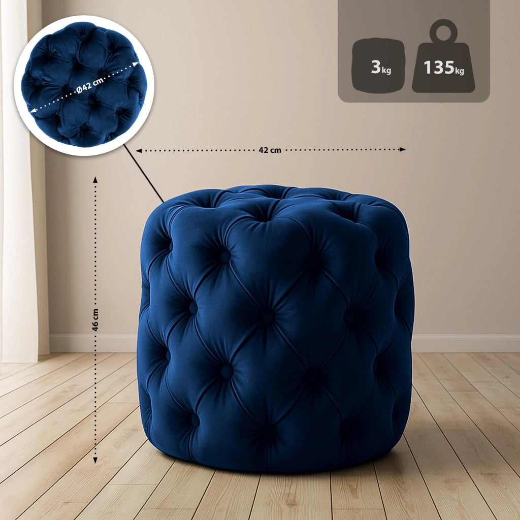 Pouf Drancy in velluto trapuntato blu,M