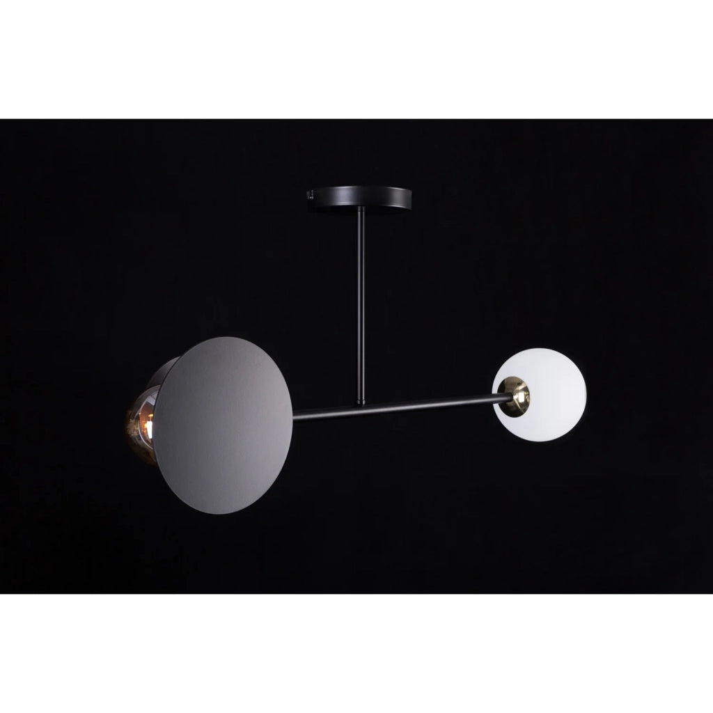 Plafoniera 2 Luci Inari In Acciaio Nero E Sfera In Vetro Opalino