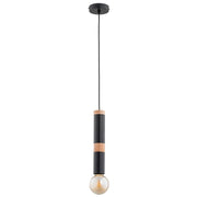 Lampada a sospensione industriale tubo nero legno E27
