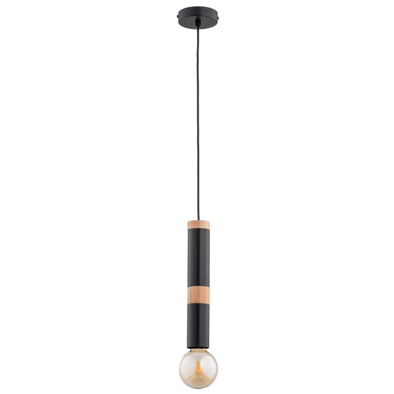 Lampada a sospensione industriale tubo nero legno E27