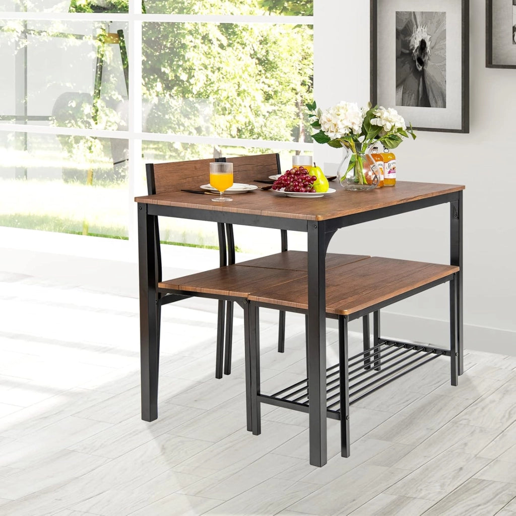 Set Tavolo e Sedie da Pranzo 4 Pezzi, Tavolo da Pranzo con 2 Sedie e 1 Panca, Set Mobili da Cucina Salvaspazio con 4 Posti, per Cucina, Sala da Pranzo e Soggiorno (Marrone)