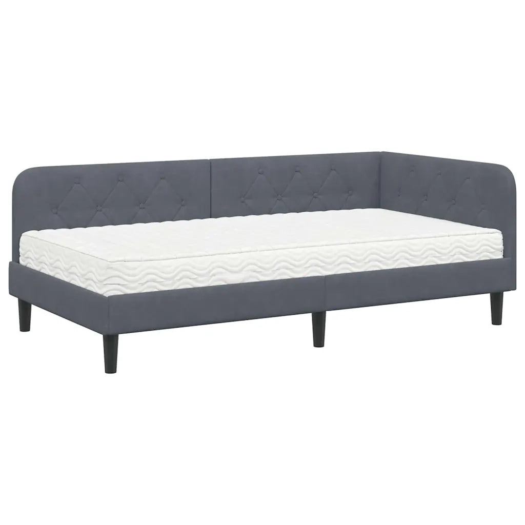 Cornice del letto ad angolo Grigio scuro 90 x 200 cm Velluto