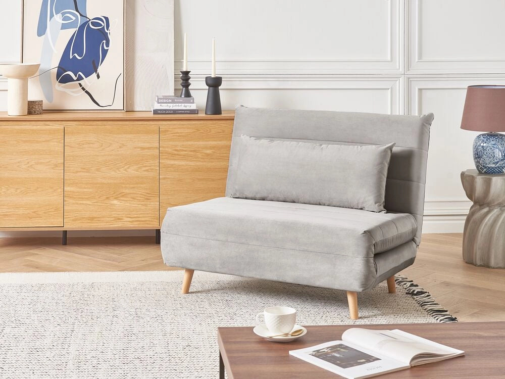 Divano letto piccolo in velluto grigio chiaro 1 posto letto pieghevole senza braccioli scandinavo