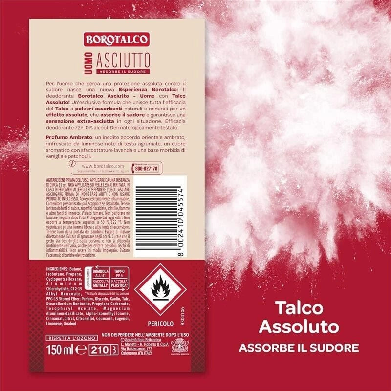 BOROTALCO DEO SPRAY 150 ML NEW UOMO + ASCIUTTO PROFUMO AMBRATO