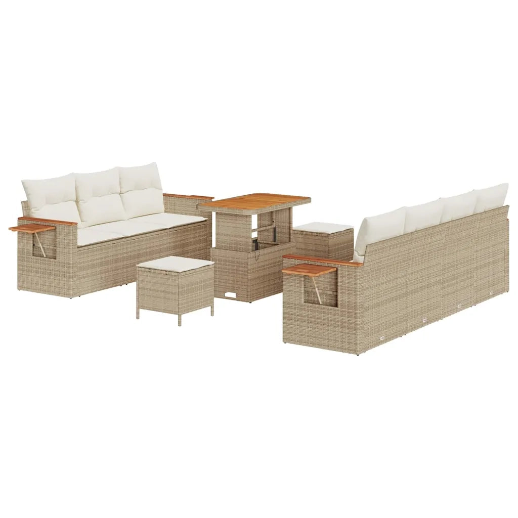 Set Divano da Giardino con cuscino 10 pcs Beige e Crema