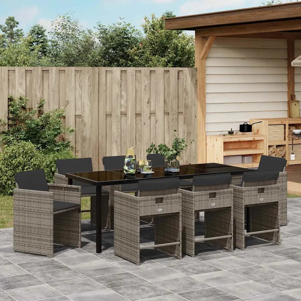 Set da Pranzo per Giardino 9 pcs Grigio polyrattan