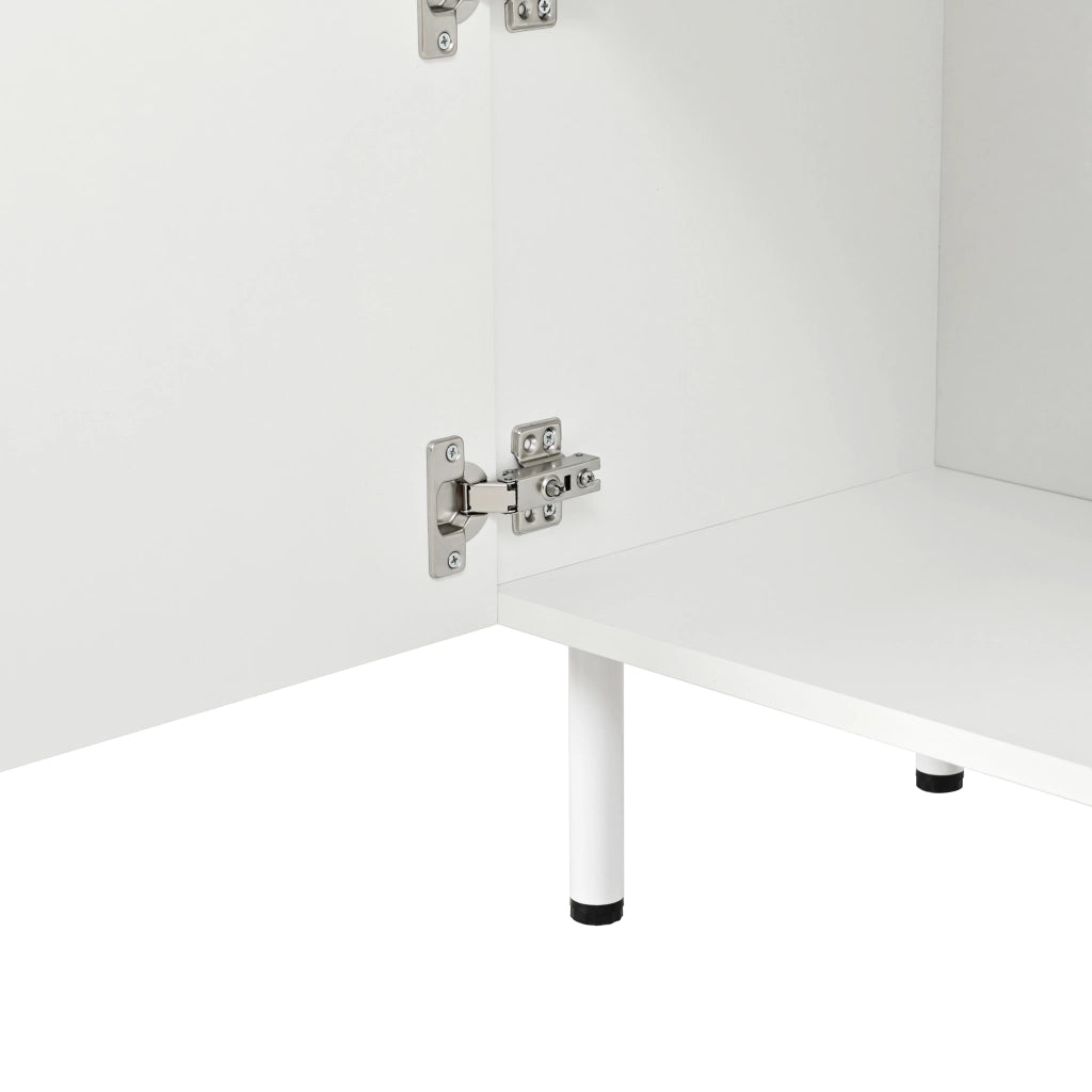 Mobile porta TV a 4 ante con apertura push-to-open, linee curve tridimensionali, in PB e MDF, bianco 170 × 35 × 50 cm