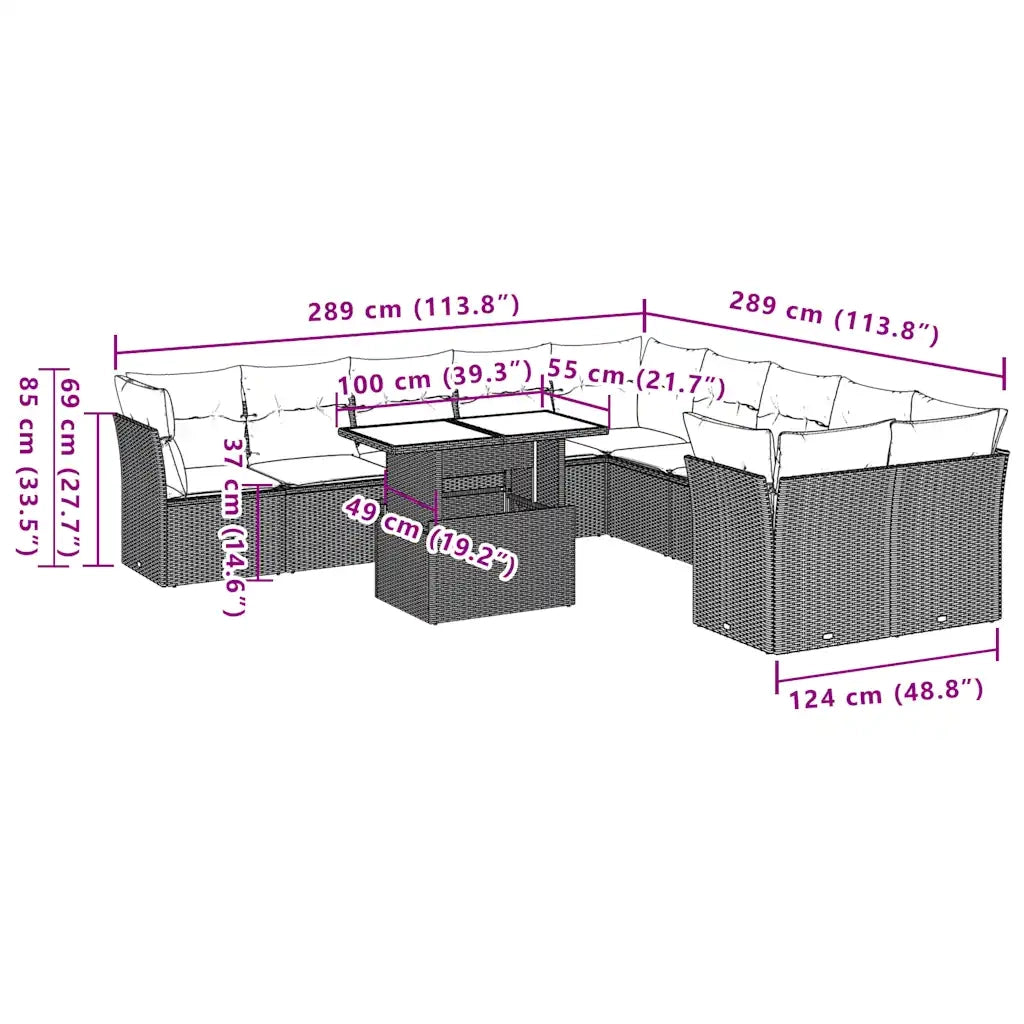 Set Divani da Giardino 11 pz con Cuscini Marrone in Polyrattan 3266884