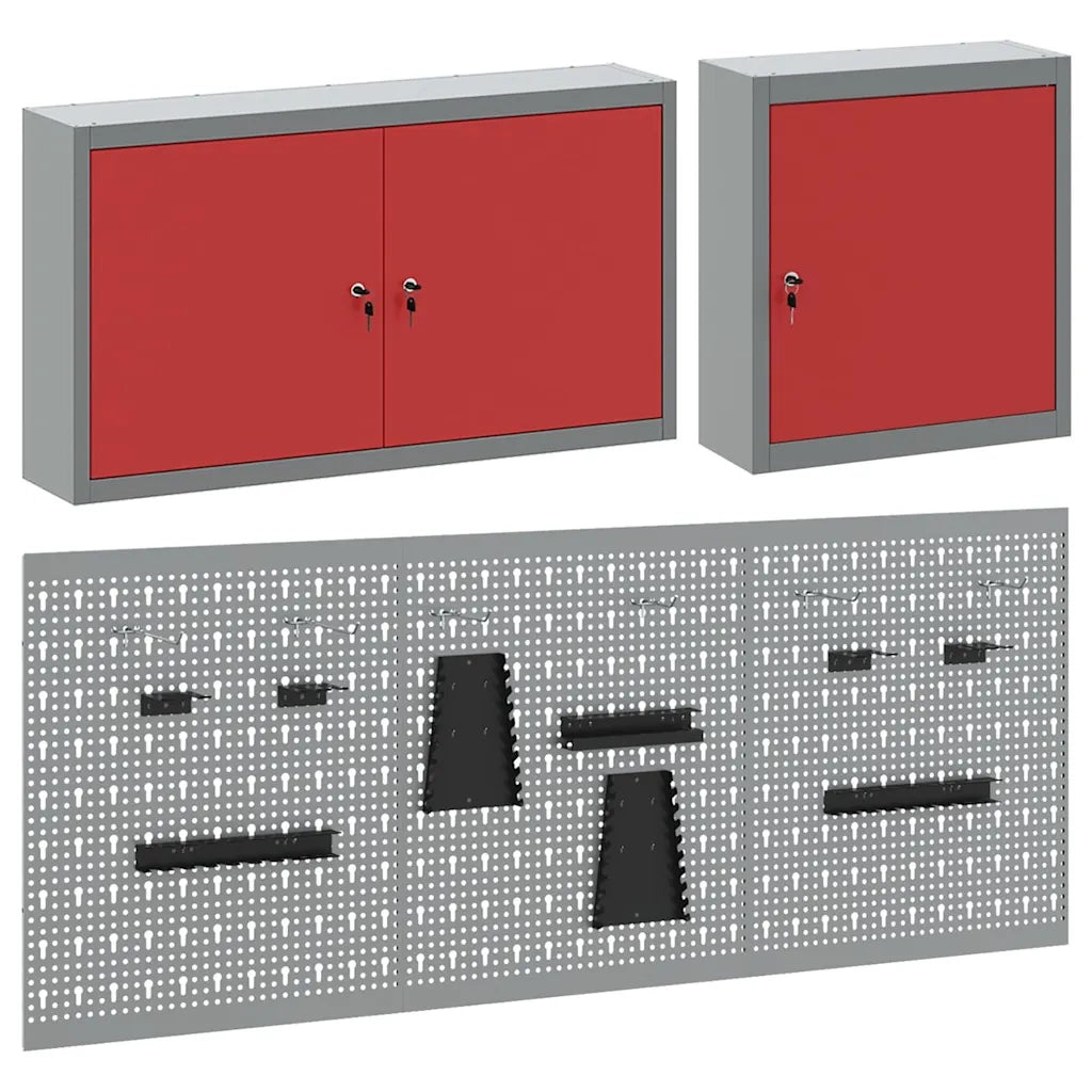 Set di armadi per attrezzi con lo scaffale 5 pcs Rosso 3321401