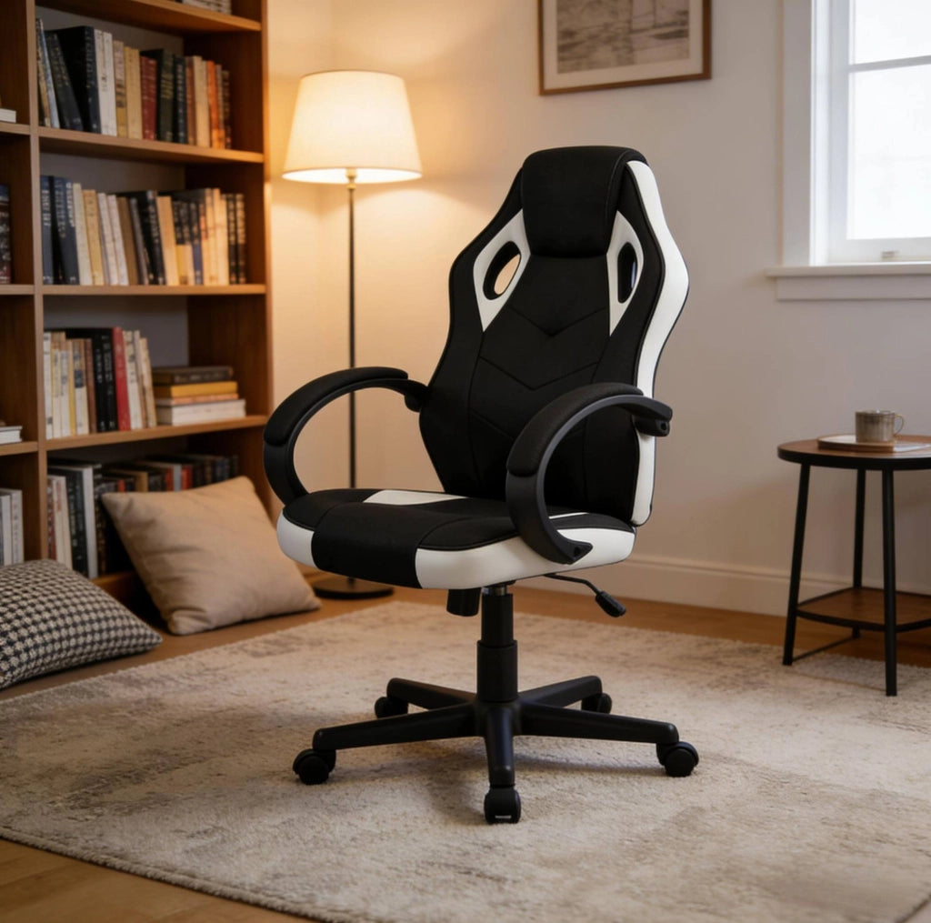 Sedia gaming ergonomica regolabile con poggiatesta nero/bianco